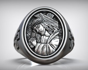 Jesus Christ Ring Sterling Silver .925 Cross God Head - Etsy