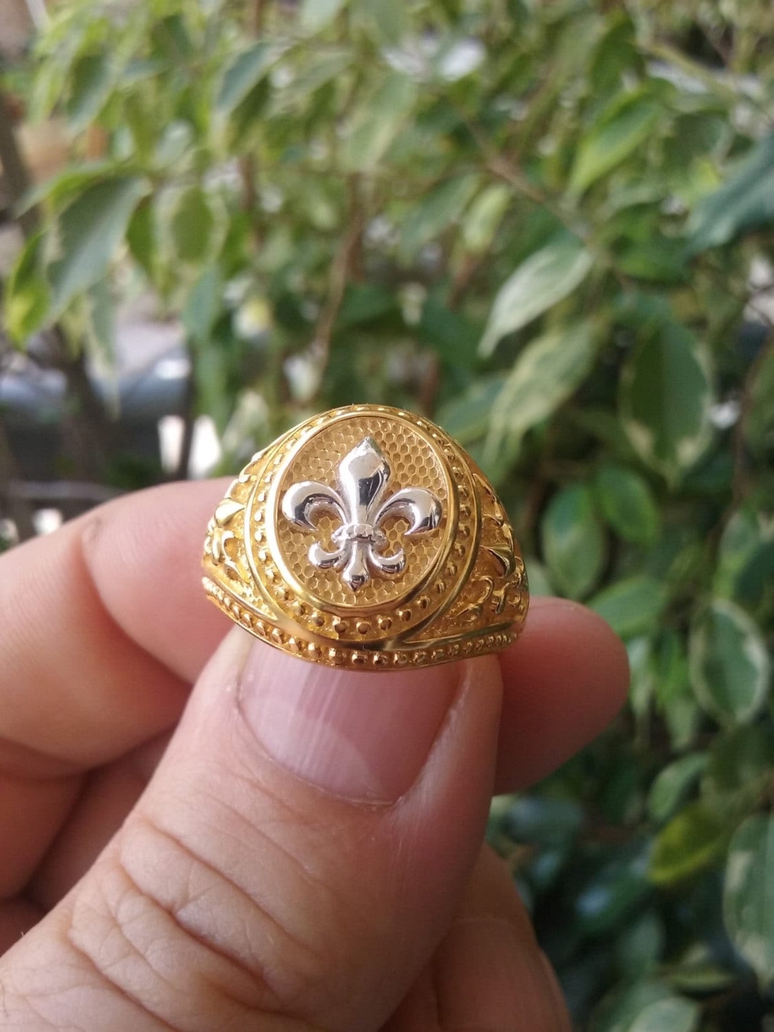 Varouxi Ring for Men Fleur de lis Ring Men Gold Plated K24