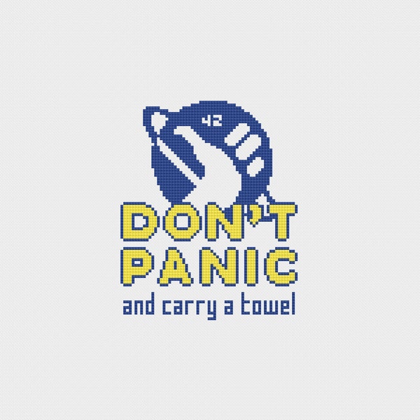 Hitchhiker's Guide to the Galaxy "Don't Panic" Cross Stitch Pattern PDF Instant Download