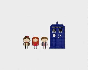 Doctor Who: Eleven, Amy, Rory, & the Tardis Cross Stitch Pattern PDF Instant Download