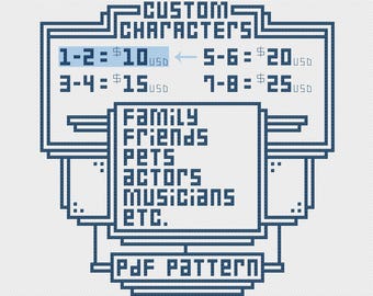 1-2 Custom Characters Cross Stitch Pattern PDF Commission