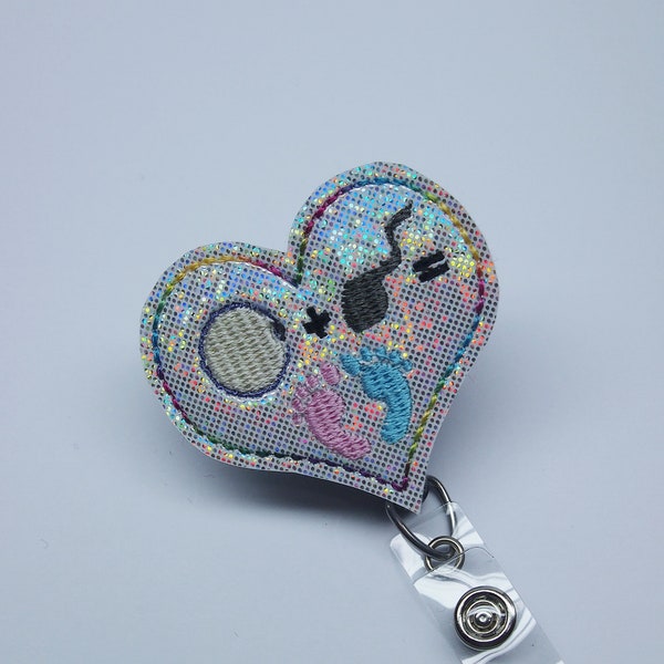 Fertility Heart Badge Reel Clip ID Holder Retractable Badge Reel ID Reel Obgyn Gift Midwife Gift Egg and Sperm Rainbow Baby OBGYN foot print