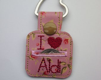 Pink Rose Aldi Quarter Holder Keychain