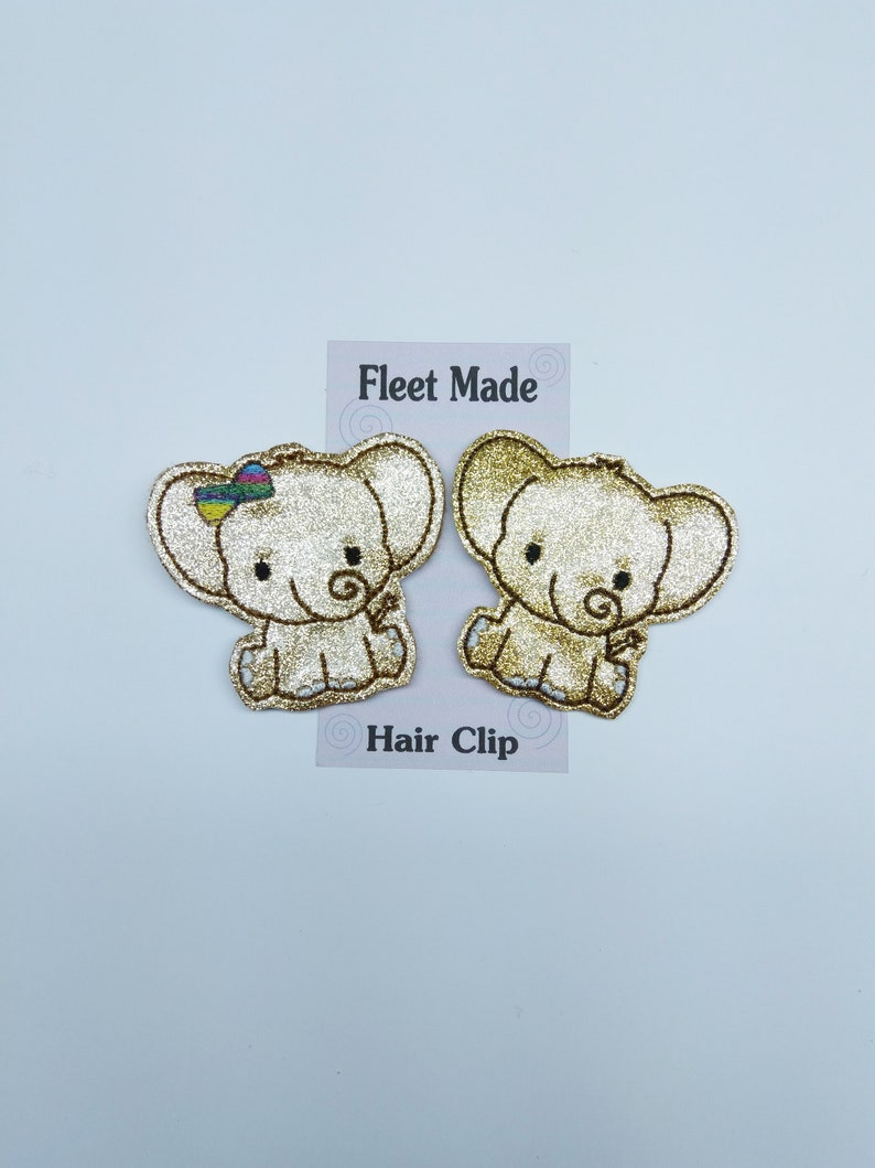 Golden Glitter Elephant Hair Clip Hair Barrette Covered Hair Clip Shirt Pin Felt Hair Accessories Paper Clip Embroidered Feltie