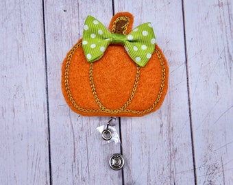 Pumpkin with Bow Badge Reel