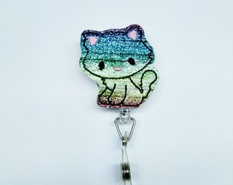 Rainbow Kitty Cat Badge Reel