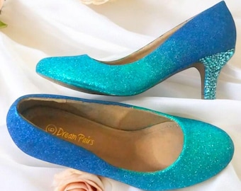 Ombre Glitter Heels: Turquoise Sparkle Wedding Pumps