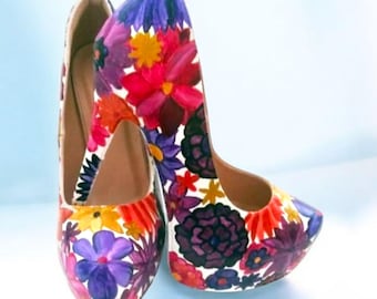 Hand Painted Flower Heels: Custom Floral Shoes