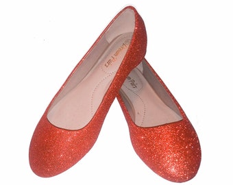 Glitter Flats / Pumpkin Orange Glitter Flats / Wedding Shoes / Sparkle Flats / Sparkly Shoes / Wedding Flats / Women's Shoes / Orange Flats