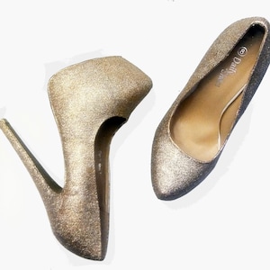 Glitter Heels / White Gold Glitter Heels / Wedding Shoes / Sparkle Heels / Sparkly Shoes / Wedding Heels / Women&#39;s Pumps / Women&#39;s Shoes