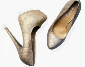 Tacones de brillo / Tacones de brillo de oro blanco / Zapatos de boda / Tacones brillantes / Zapatos brillantes / Tacones de boda / Bombas de mujer / Zapatos de mujer