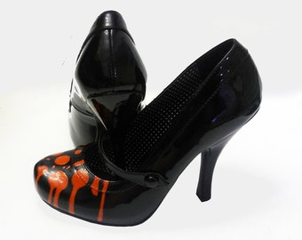 Halloween Heels / Vampire Shoes / Blood Drip Pumps / Bloody Shoes / Hand Painted Heels / Custom Painted High Heels / Black & Red Shoes
