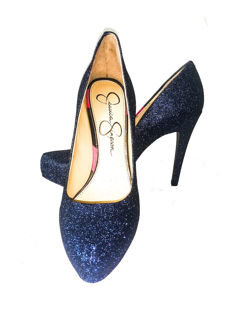 navy glitter heels