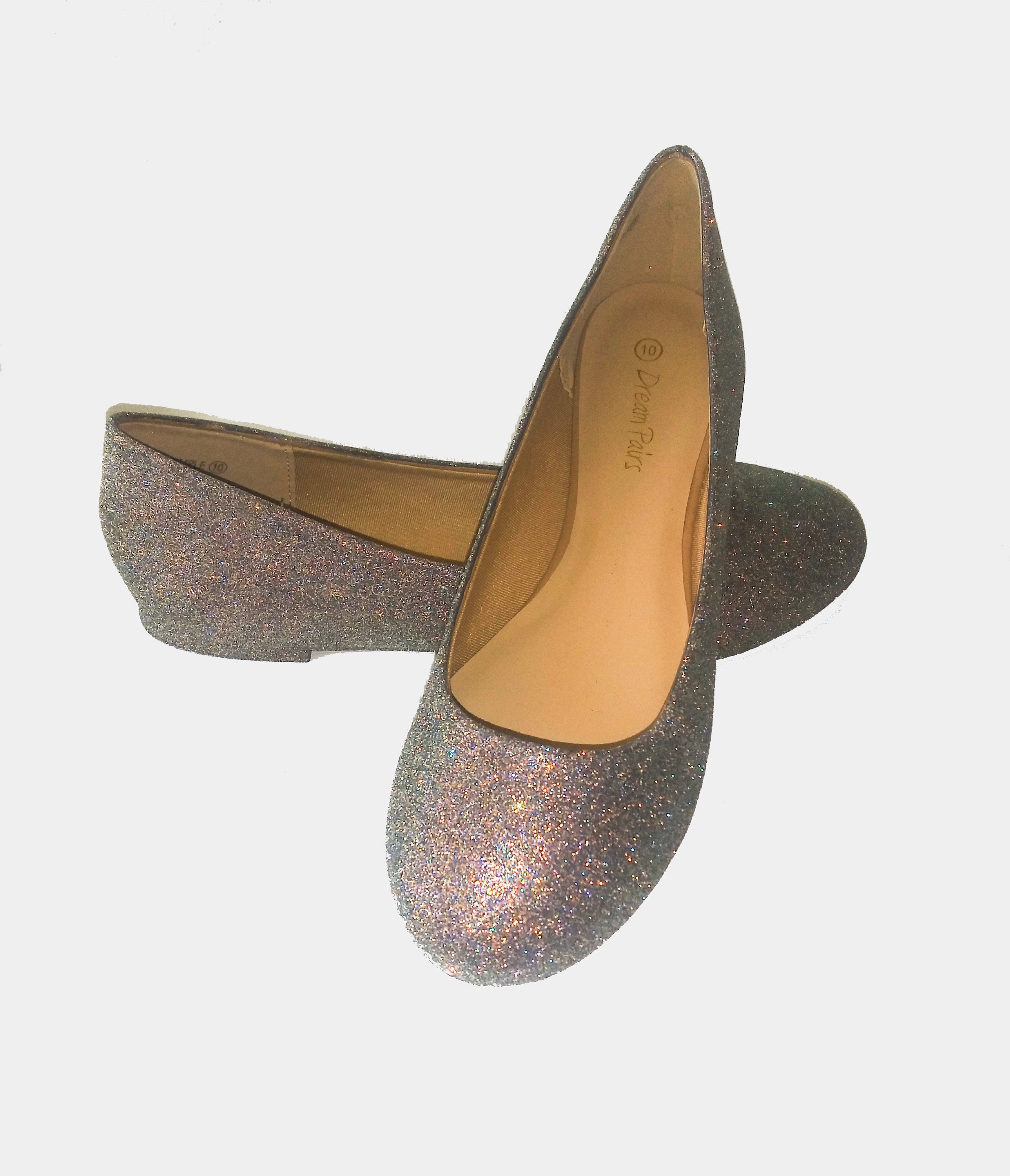 grey glitter flats