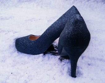Glitter Heels / Midnight Blue Glitter Heels / Wedding Shoes / Sparkle Heels / Sparkly Shoes / Wedding Heels / Women's Pumps / Women's Shoes