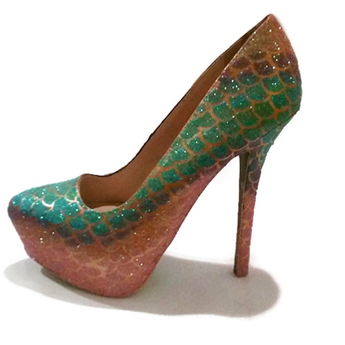 Glitter Heels / Mermaid Glitter Heels / Mermaid Scale Pumps / Etsy