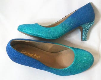 Ombre Glitter Heels / Turquoise Glitter Heels / Wedding Shoes / Sparkle Heels / Sparkly Shoes / Wedding Heels / Womens Pumps / Women's Shoes