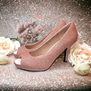 Glitter Heels / Pink Champagne Glitter Heels / Wedding Shoes / Sparkle Heels / Sparkly Shoes / Wedding Heels / Women's Pumps / Women's Shoes