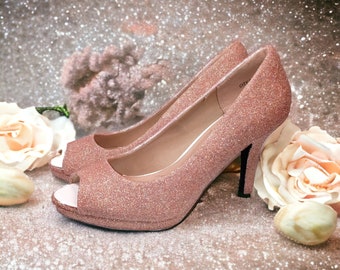Glitter Heels / Pink Champagne Glitter Heels / Wedding Shoes