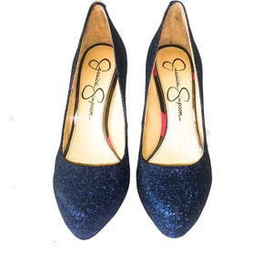 Glitter Heels / Navy Blue Glitter Heels / Wedding Shoes / - Etsy