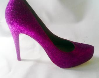 Glitter Heels / Fuchsia Glitter Heels / Wedding Shoes / Sparkle Heels / Sparkly Shoes / Wedding Heels / Women's Pumps / Pink Glitter Heels