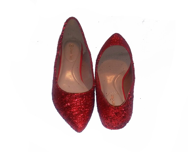 red sparkly flat shoes