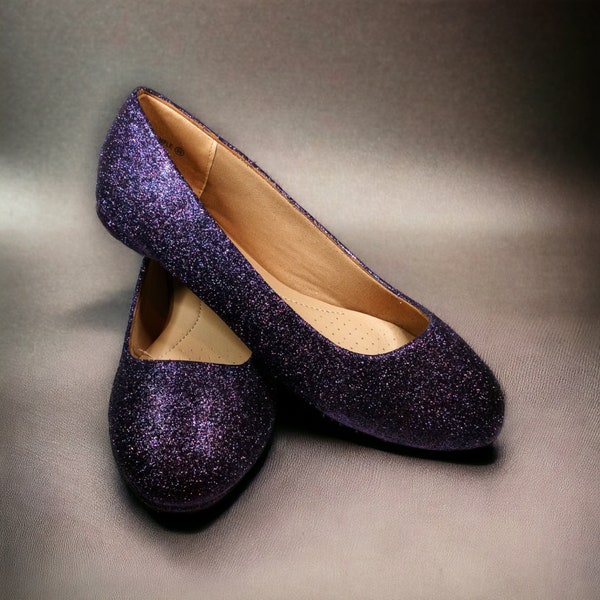 Glitter Flats / Purple Shadow Glitter Flats / Wedding Shoes / Sparkle Flats / Sparkly Shoes / Wedding Flats / Women's Shoes / Purple Flats