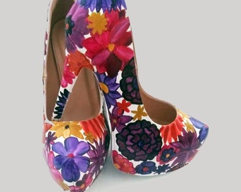 Flower Heels / Hand Painted Flower Shoes / Hand Painted Heels / Spring Flower Heels / Custom Flower Heels / Custom Flower Shoes