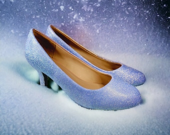 Cinderella Blue Glitter Heels: Sparkly Wedding Shoes