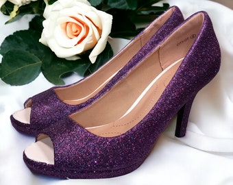 Glitter Heels / Blackberry Glitter Heels / Wedding Shoes / Sparkle Heels / Sparkly Shoes / Wedding Heels / Women's Pumps / Women's Shoes