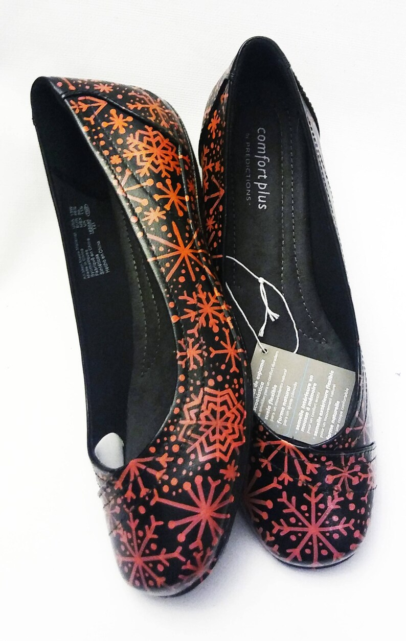 Custom Snowflake Flats / Red Snowflake Flats / Painted Flats / Etsy