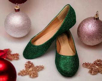 Glitter Flats / Green Glitter Flats / Wedding Shoes / Sparkle Flats / Sparkly Shoes / Wedding Flats / Women's Shoes / Green Flats / Green