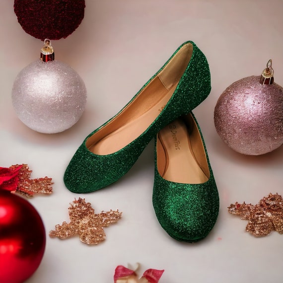 Glitter Flats / Green Glitter Flats / Wedding Shoes / Sparkle