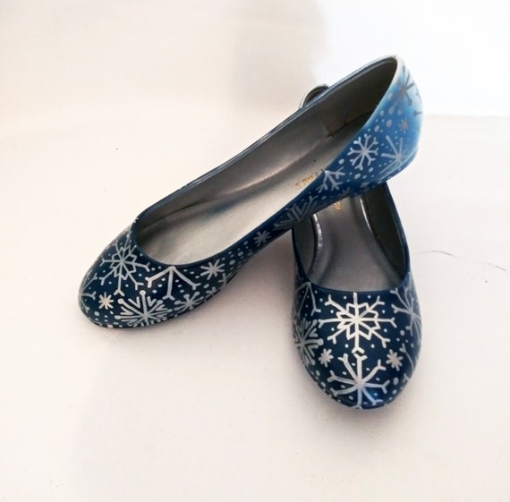 Custom Snowflake Flats / Airbrushed Snowflake Flats / Faded Etsy
