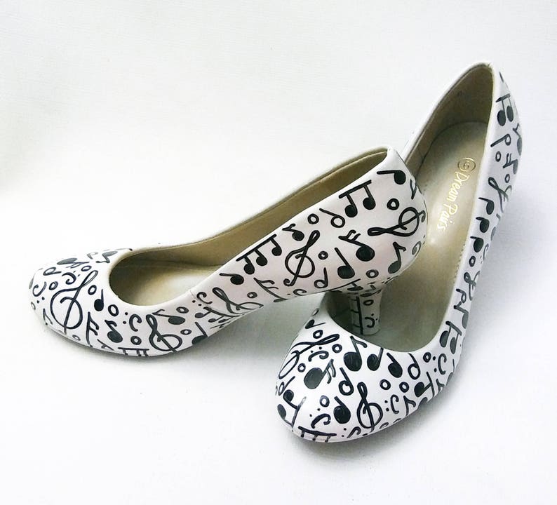 Music Note Heels / Music Shoes / Black & White Music Pumps / Black Music Note Shoes / Hand Painted Heels / Custom Painted High Heels image 7