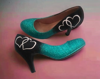 Ombre Heart Heels / Ombre Glitter Heels / Wedding Shoes / Sparkle Heels / Sparkly Shoes / Wedding Heels / Womens Pumps / Women's Shoes