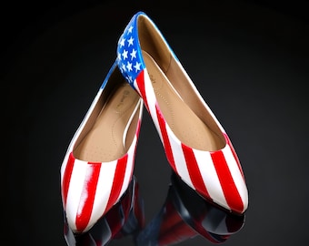 Patriotic Flats / American Flag Flats / 4th Of July Flats / Red, White & Blue Flats / Hand Painted Shoes / American Flats / Women&#39;s Flats