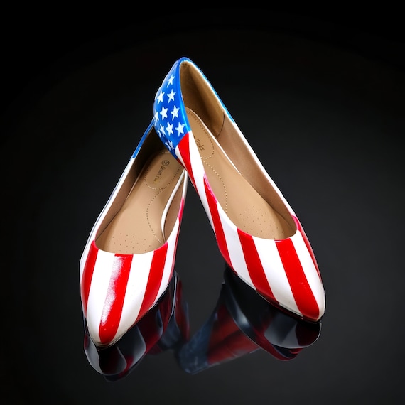 Patriotic Flats American Flag Flats 4th of July Flats Red White Blue Flats Hand Painted Shoes American Flats Women s Flats Etsy