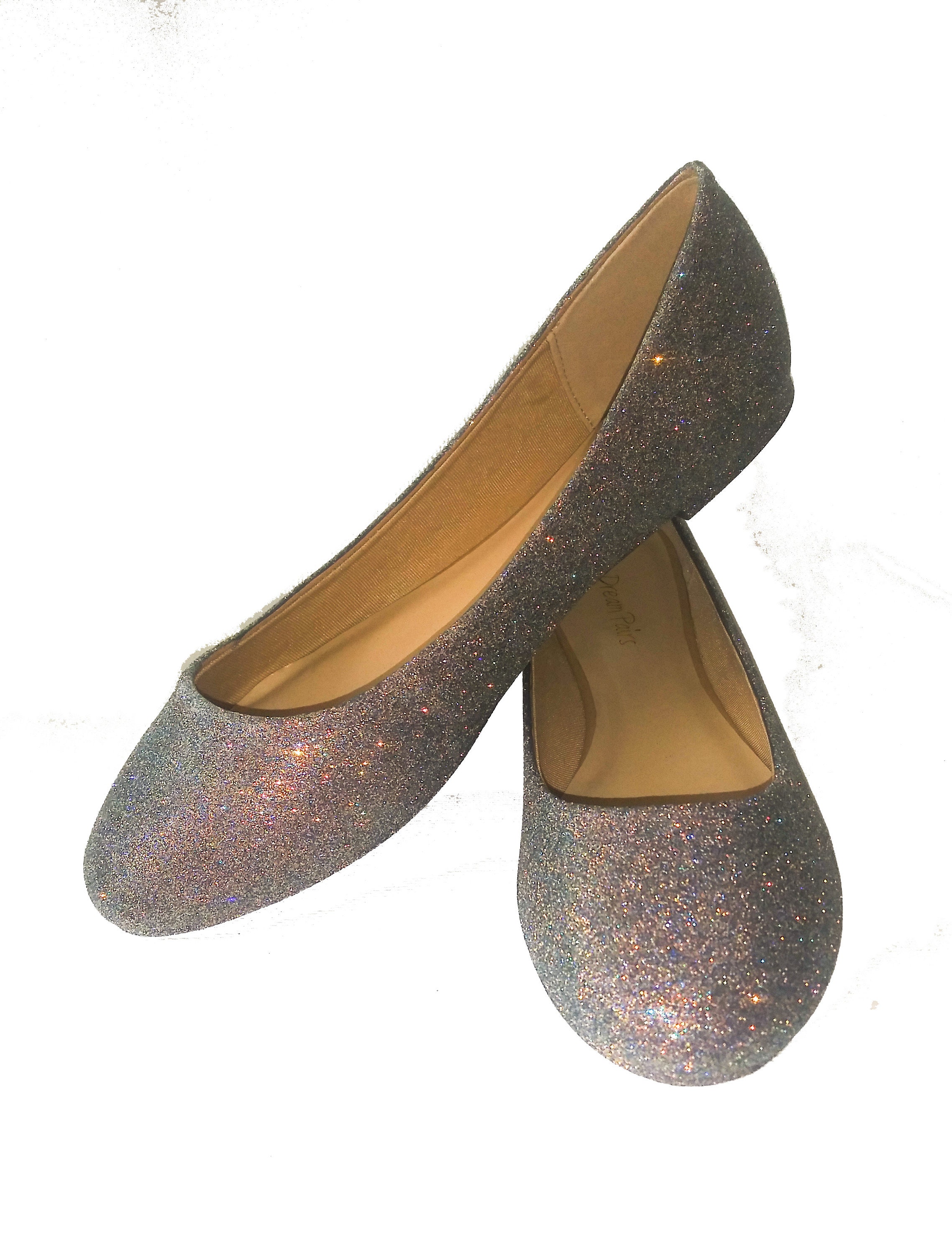 grey glitter flats