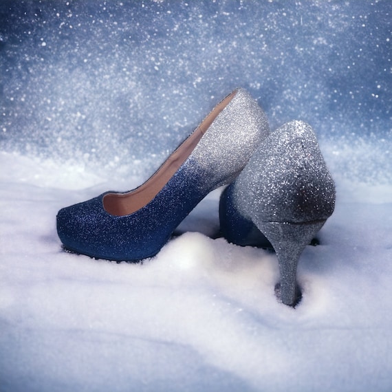navy blue sparkly dress shoes Navy Blue Glitter Sparkling Celestial Heels; Handmade Bridal Shoes, ANY Heel