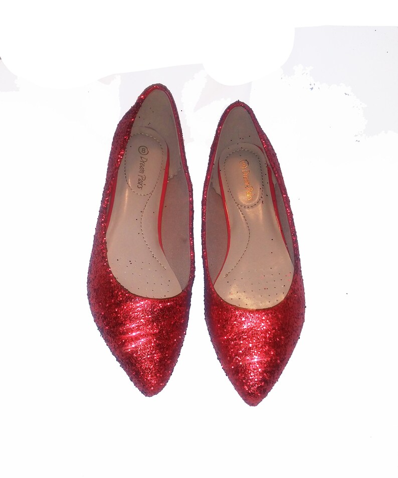 red sparkly flat shoes