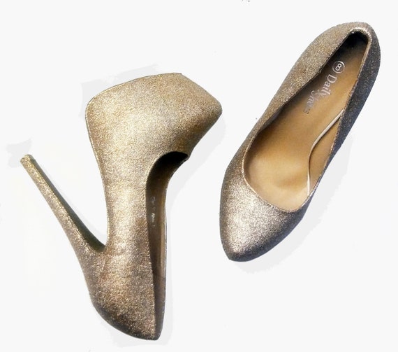 Glitter Heels White Gold Glitter Heels Wedding Shoes Sparkle Heels Sparkly Shoes Wedding Heels Women S Pumps