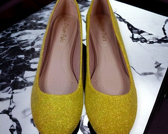 Zapatos planos con purpurina en amarillo plátano: zapatos de boda brillantes