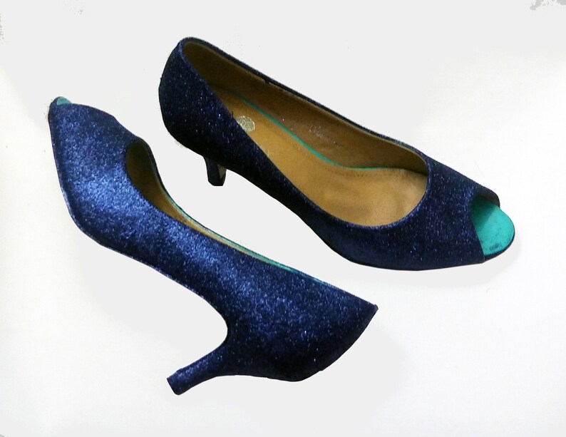 Glitter Heels / Navy Glitter Heels / Wedding Shoes / Sparkle Etsy