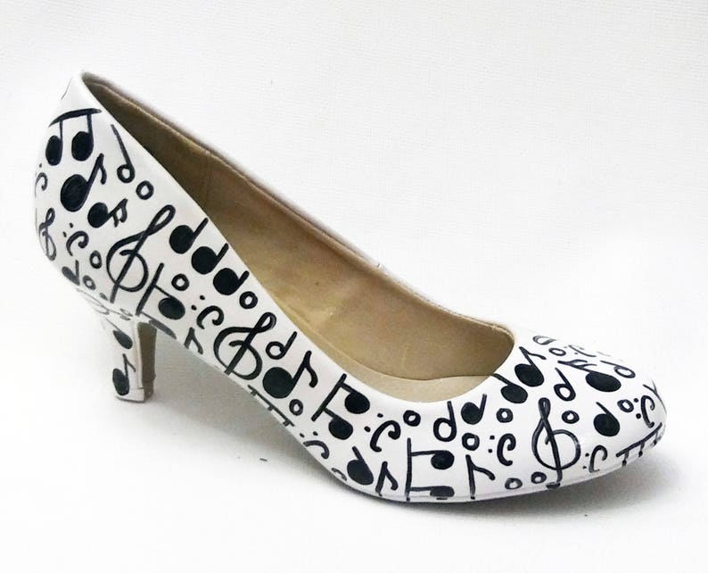 Music Note Heels / Music Shoes / Black & White Music Pumps / Black Music Note Shoes / Hand Painted Heels / Custom Painted High Heels image 1