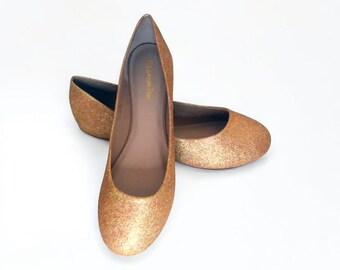 Rose Gold Rock Glitter Pointy Toe Flats With Blush Satin ANKLE TIE or  BALLERINA Lace Up, Wedding Shoes, Bridesmaids Shoes, Holiday Shoes - Etsy