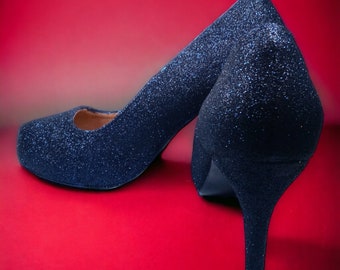 Glitter Heels / Black Glitter Heels / Wedding Shoes / Sparkle Heels / Sparkly Shoes / Wedding Heels / Women's Pumps / Women's Shoes