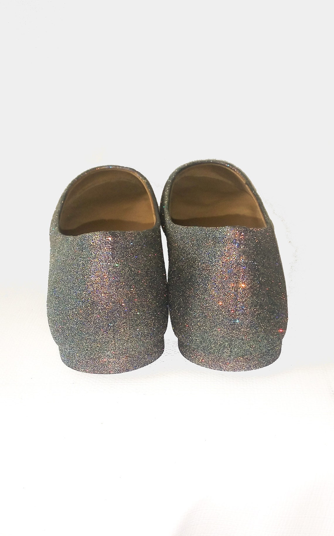 grey glitter flats