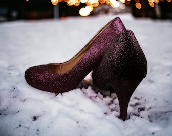 Glitter Heels / Wine Glitter Heels / Wedding Shoes / Sparkle Heels / Sparkly Shoes / Wedding Heels / Women's Pumps / Women's Shoes