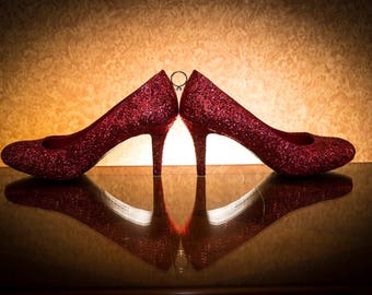 red sparkly pumps